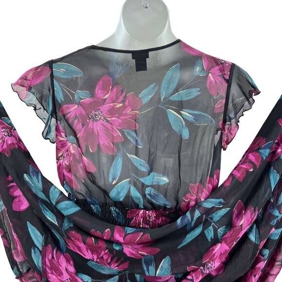 Anthropologie Kate & Lily 12 Ruffled Babydoll Floral Black Chiffon Smocked Dress - Picture 10 of 16